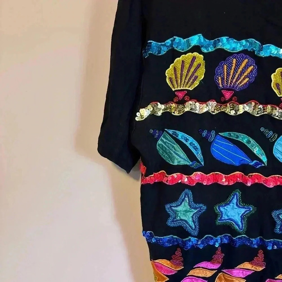 Vintage Sparkle Glitter Ocean‎ Bonjour Blouse Size Large - Picture 2 of 8